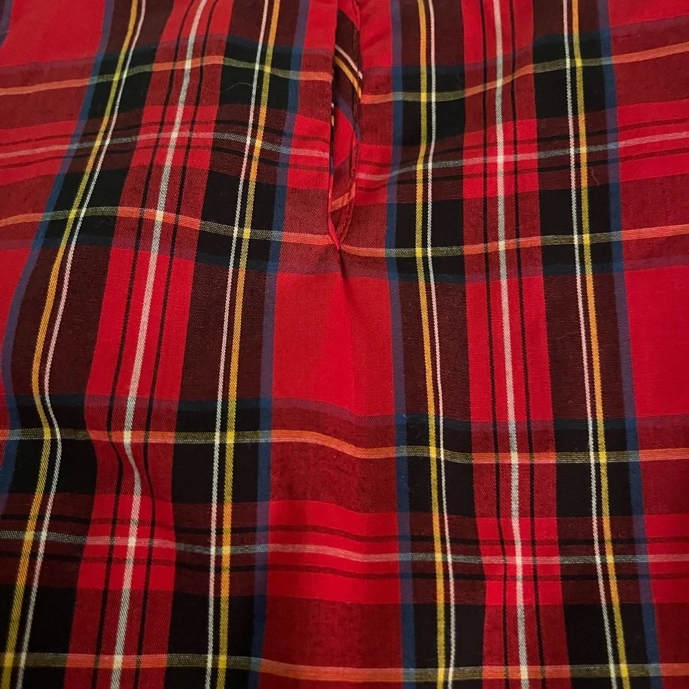 J. Crew Red Plaid Long Sleeve Ruffle Top. Womens XS